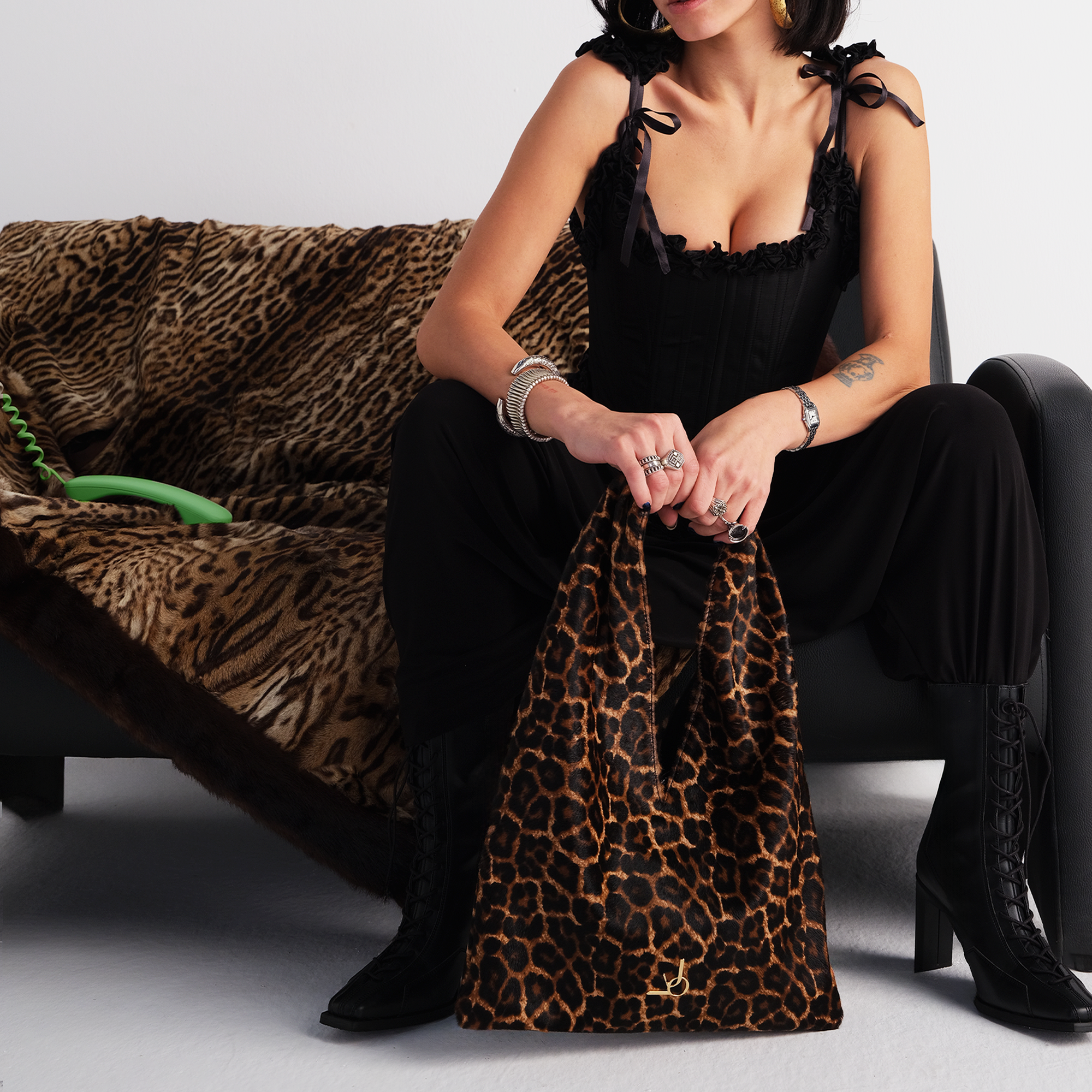 Mini V in Leopard Print Calfskin